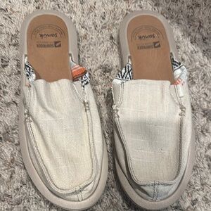 Sanuk Beige and Patterned Slip-On Loafers